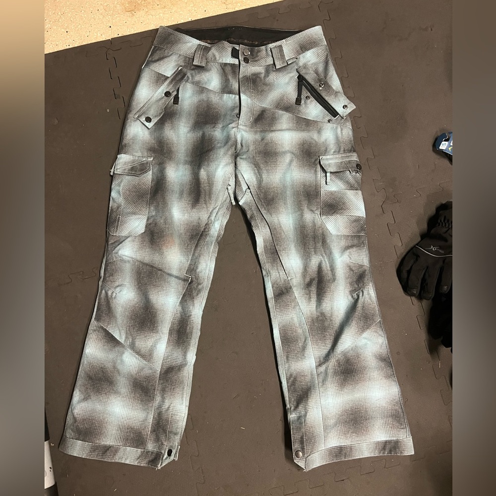 Ride Cappel Capp3l snowboards snow pants large gray plaid canvas cargo